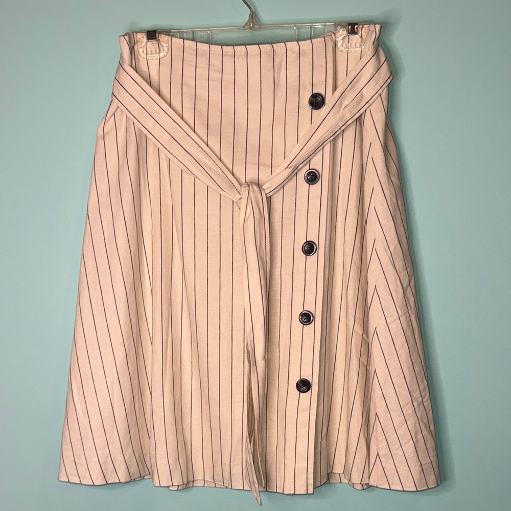 Ann Taylor Cream and Navy Striped A-Line Skirt